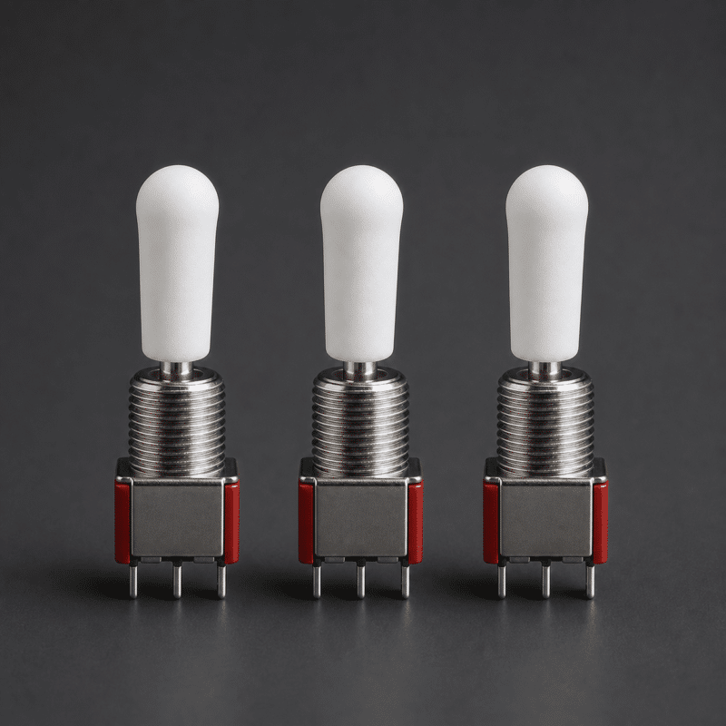 Multiple toggle switches fitted with white silicone caps